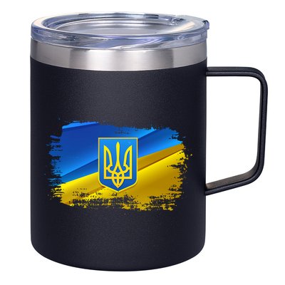 Stand With Ukraine Distressed Coat Of Arms Crest Flag 12oz Stainless Steel Coffee Mug