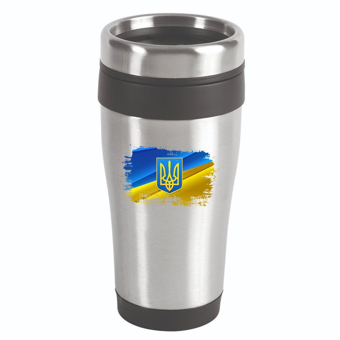 Stand With Ukraine Distressed Coat Of Arms Crest Flag 16oz Travel Tumbler