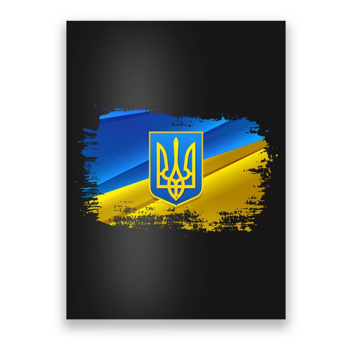 Stand With Ukraine Distressed Coat Of Arms Crest Flag Poster