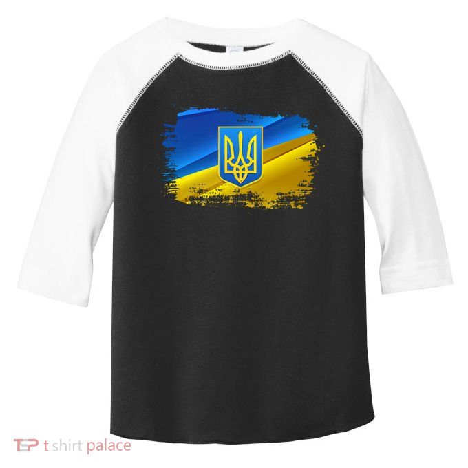 Stand With Ukraine Distressed Coat Of Arms Crest Flag Toddler Fine Jersey T-Shirt
