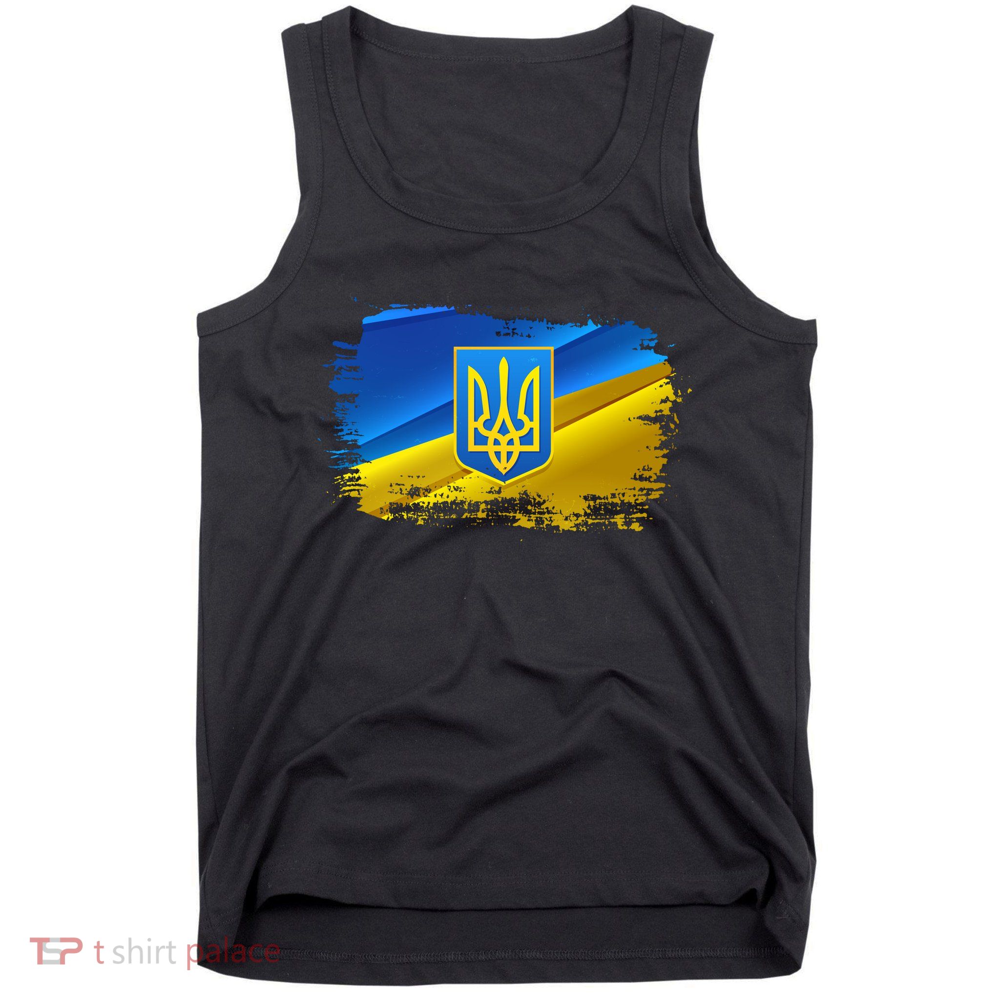 Stand With Ukraine Distressed Coat Of Arms Crest Flag Tank Top