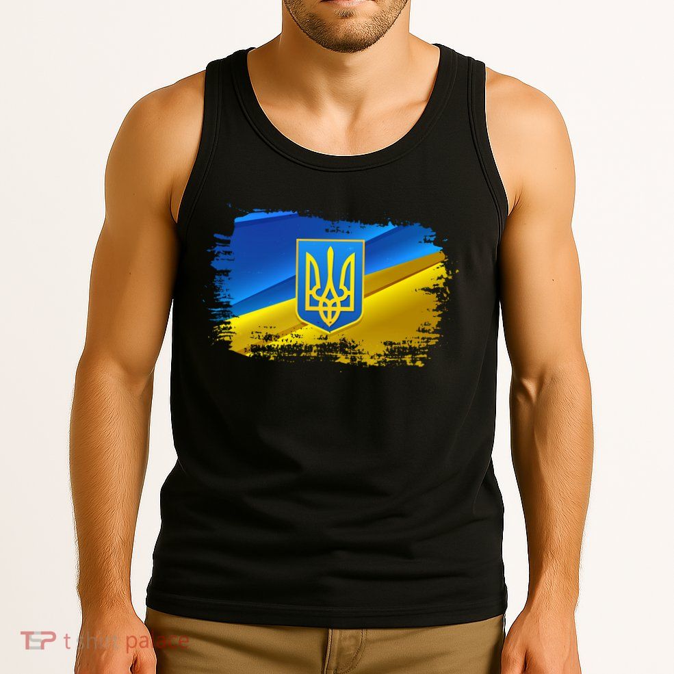Stand With Ukraine Distressed Coat Of Arms Crest Flag Tank Top