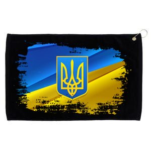 Stand With Ukraine Distressed Coat Of Arms Crest Flag Grommeted Golf Towel