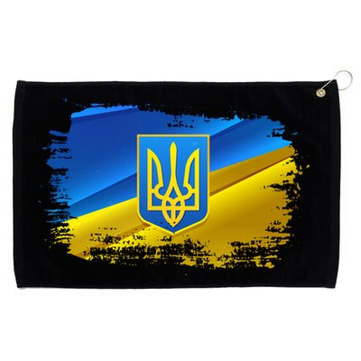 Stand With Ukraine Distressed Coat Of Arms Crest Flag Grommeted Golf Towel