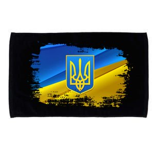 Stand With Ukraine Distressed Coat Of Arms Crest Flag Microfiber Hand Towel