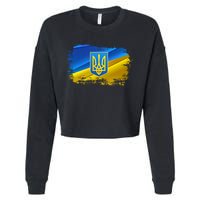 Stand With Ukraine Distressed Coat Of Arms Crest Flag Cropped Pullover Crew
