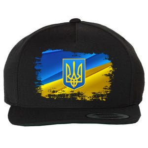 Stand With Ukraine Distressed Coat Of Arms Crest Flag Wool Snapback Cap