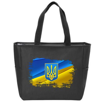 Stand With Ukraine Distressed Coat Of Arms Crest Flag Zip Tote Bag