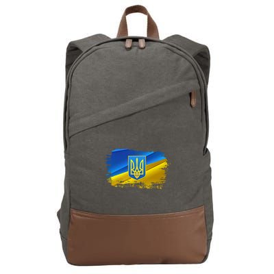Stand With Ukraine Distressed Coat Of Arms Crest Flag Cotton Canvas Backpack