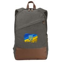 Stand With Ukraine Distressed Coat Of Arms Crest Flag Cotton Canvas Backpack