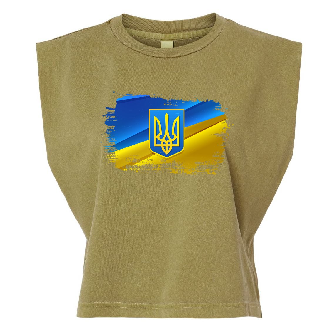 Stand With Ukraine Distressed Coat Of Arms Crest Flag Garment-Dyed Women's Muscle Tee