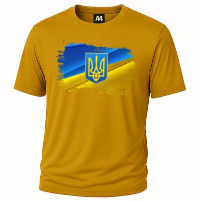 Stand With Ukraine Distressed Coat Of Arms Crest Flag Performance Shirt