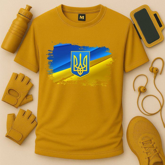 Stand With Ukraine Distressed Coat Of Arms Crest Flag Performance Shirt