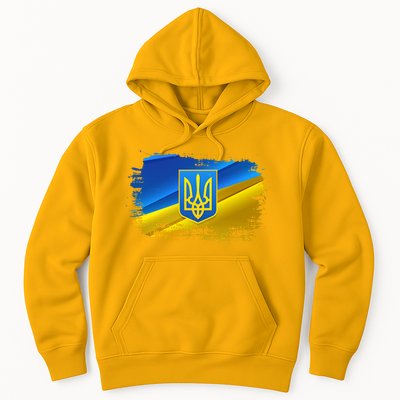 Stand With Ukraine Distressed Coat Of Arms Crest Flag Hoodie