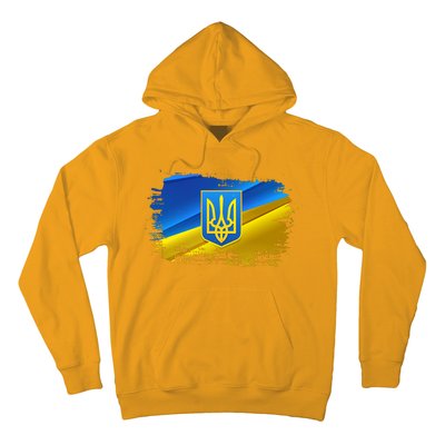 Stand With Ukraine Distressed Coat Of Arms Crest Flag Hoodie