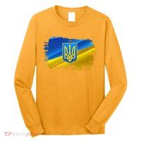 Stand With Ukraine Distressed Coat Of Arms Crest Flag Long Sleeve Shirt
