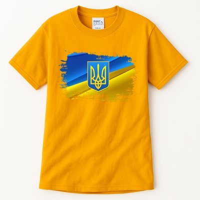 Stand With Ukraine Distressed Coat Of Arms Crest Flag Tall T-Shirt