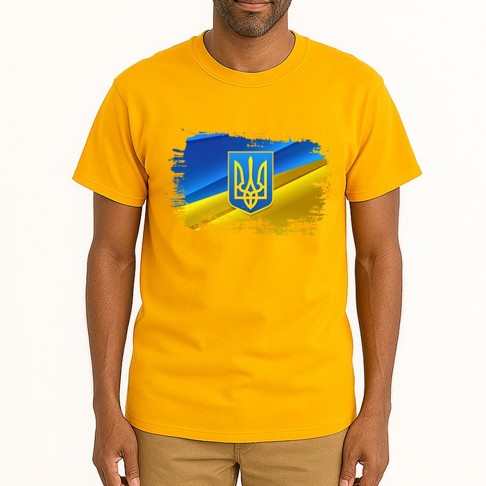 Stand With Ukraine Distressed Coat Of Arms Crest Flag Tall T-Shirt