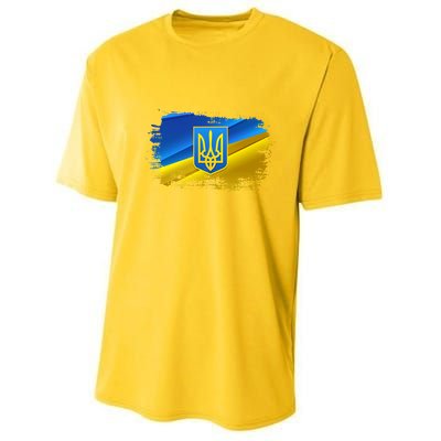 Stand With Ukraine Distressed Coat Of Arms Crest Flag Youth Performance Sprint T-Shirt