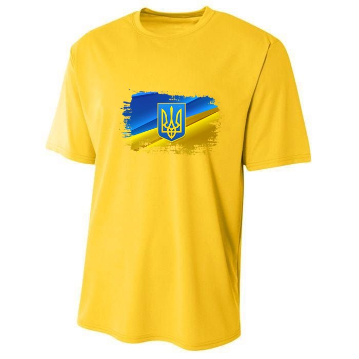 Stand With Ukraine Distressed Coat Of Arms Crest Flag Youth Performance Sprint T-Shirt