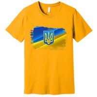 Stand With Ukraine Distressed Coat Of Arms Crest Flag Premium T-Shirt