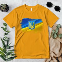 Stand With Ukraine Distressed Coat Of Arms Crest Flag Premium T-Shirt