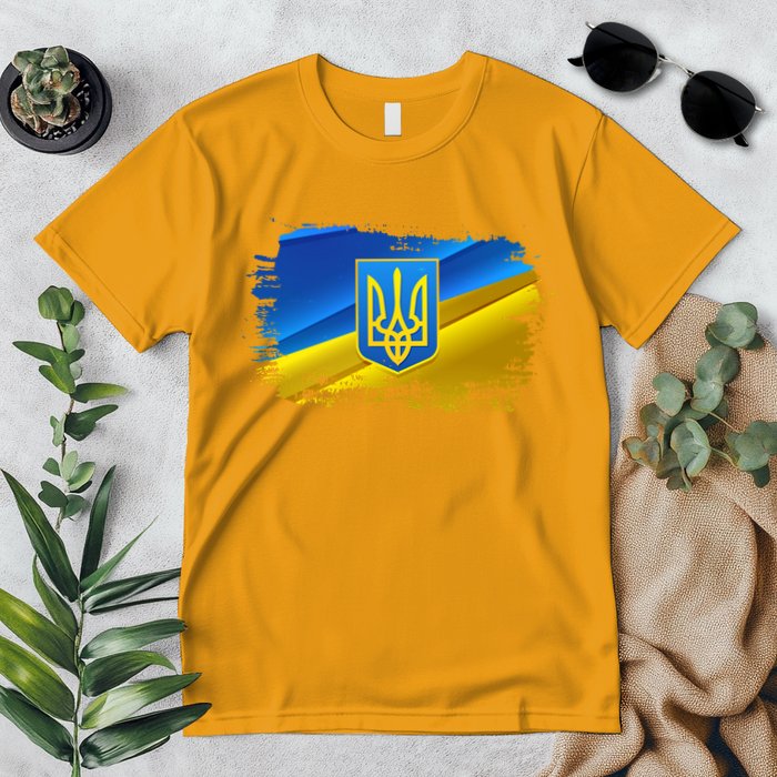 Stand With Ukraine Distressed Coat Of Arms Crest Flag Premium T-Shirt