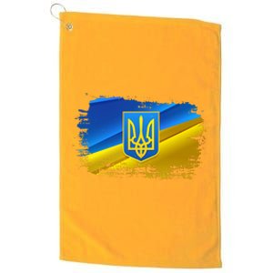 Stand With Ukraine Distressed Coat Of Arms Crest Flag Platinum Collection Golf Towel