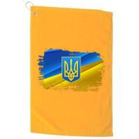 Stand With Ukraine Distressed Coat Of Arms Crest Flag Platinum Collection Golf Towel