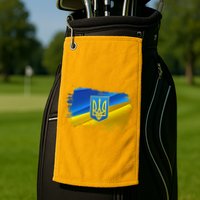 Stand With Ukraine Distressed Coat Of Arms Crest Flag Golf Towel