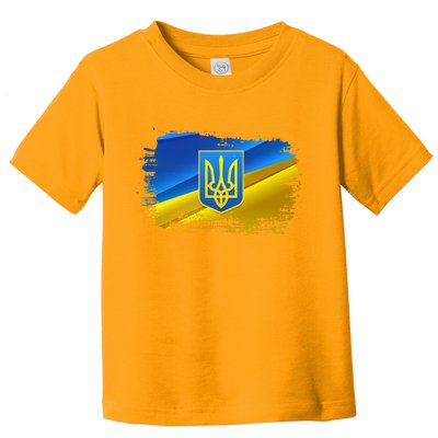 Stand With Ukraine Distressed Coat Of Arms Crest Flag Toddler T-Shirt
