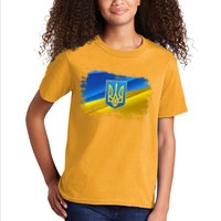 Stand With Ukraine Distressed Coat Of Arms Crest Flag Kids T-Shirt