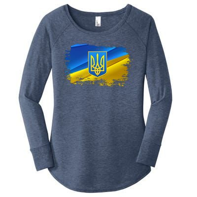 Stand With Ukraine Distressed Coat Of Arms Crest Flag Women's Perfect Tri Tunic Long Sleeve Shirt