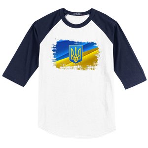 Stand With Ukraine Distressed Coat Of Arms Crest Flag Baseball Sleeve Shirt