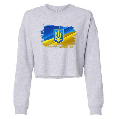 Stand With Ukraine Distressed Coat Of Arms Crest Flag Cropped Pullover Crew