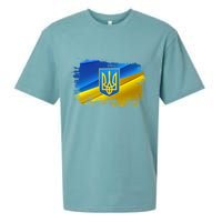 Stand With Ukraine Distressed Coat Of Arms Crest Flag Sueded Cloud Jersey T-Shirt