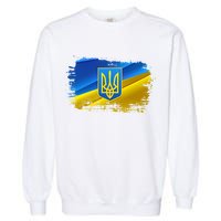 Stand With Ukraine Distressed Coat Of Arms Crest Flag Garment-Dyed Sweatshirt