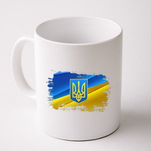 Stand With Ukraine Distressed Coat Of Arms Crest Flag Coffee Mug