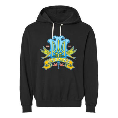 Stand With Ukraine Coat Of Arms Crest Peace Doves Garment-Dyed Fleece Hoodie