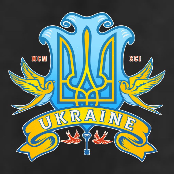 Stand With Ukraine Coat Of Arms Crest Peace Doves 7 Panel Mesh Trucker Snapback Hat