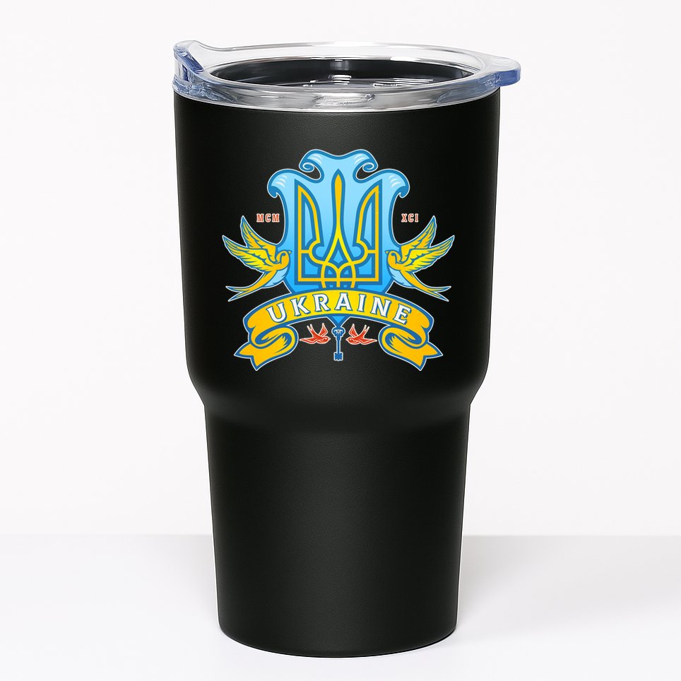 Stand With Ukraine Coat Of Arms Crest Peace Doves Tumbler