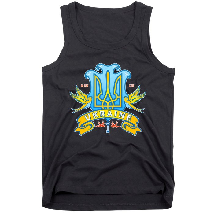 Stand With Ukraine Coat Of Arms Crest Peace Doves Tank Top