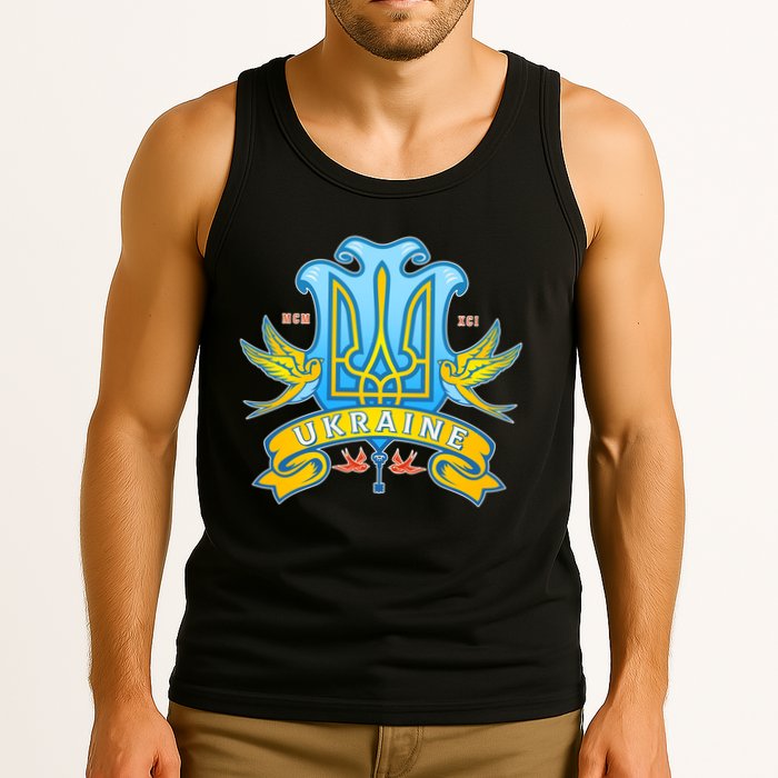 Stand With Ukraine Coat Of Arms Crest Peace Doves Tank Top