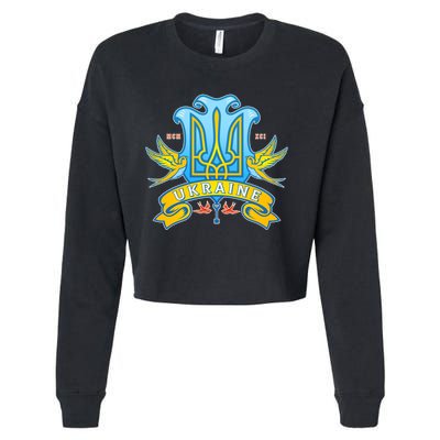 Stand With Ukraine Coat Of Arms Crest Peace Doves Cropped Pullover Crew