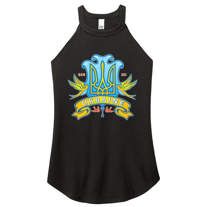 Stand With Ukraine Coat Of Arms Crest Peace Doves Women's Perfect Tri Rocker Tank