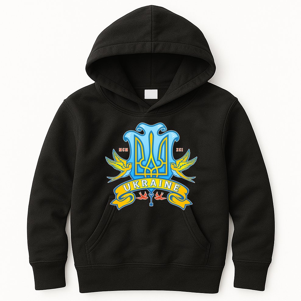 Stand With Ukraine Coat Of Arms Crest Peace Doves Kids Hoodie