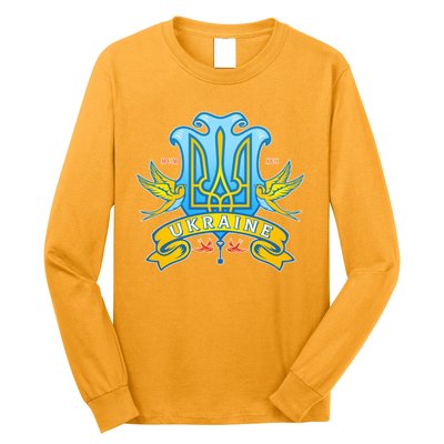 Stand With Ukraine Coat Of Arms Crest Peace Doves Long Sleeve Shirt