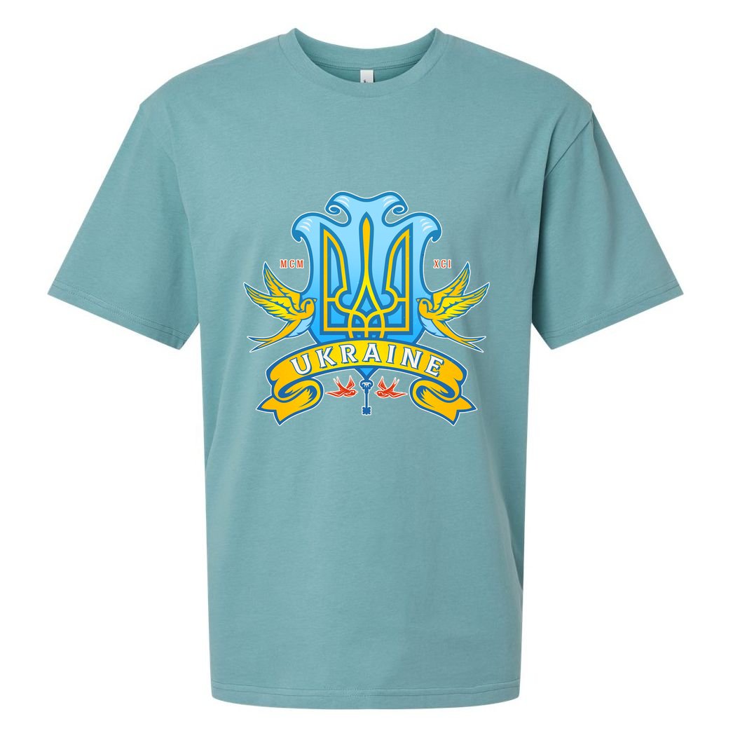 Stand With Ukraine Coat Of Arms Crest Peace Doves Sueded Cloud Jersey T-Shirt
