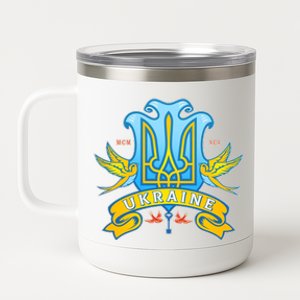 Stand With Ukraine Coat Of Arms Crest Peace Doves 12 oz Stainless Steel Tumbler Cup