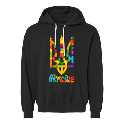 Stand With Ukraine Rainbow Dots Coat Of Arms Garment-Dyed Fleece Hoodie